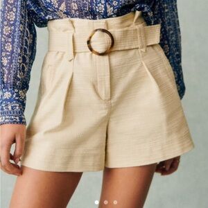 Sezane Rome Cream Belted Shorts - Size 34